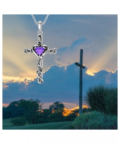 Cross Necklace for Women Girls 925 Sterling Silver Cross Birthstone Necklace Religious Necklace Jewelry Gifts for Women Teen ...