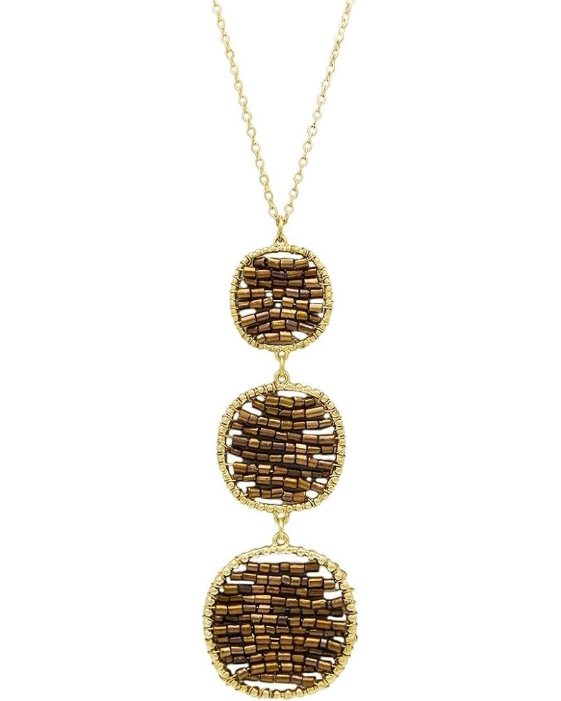 Women's Triple Circle Long Drop Seed Bead Pendant Necklace, 30"+3" Extender Bronze $10.35 Necklaces