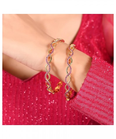 CZ Zirconia Red Diamond Gold Tone Sleek Bracelet Bollywood Wedding Bangle Bracelet Jewelry Women Red 2.6 Inches $12.50 Bracelets