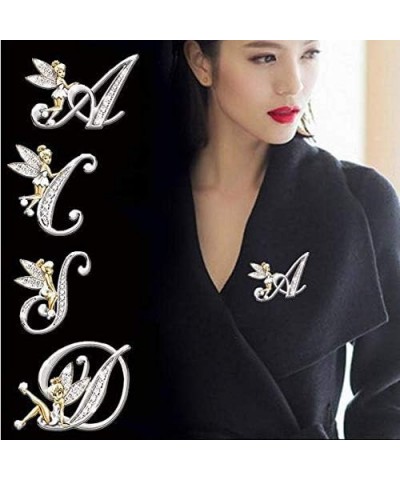 Initial Letter Brooch Pins Rhinestone Crystal Elf Angel Collar Pins Brooches For Girls Women Accessories B $7.13 Brooches & Pins