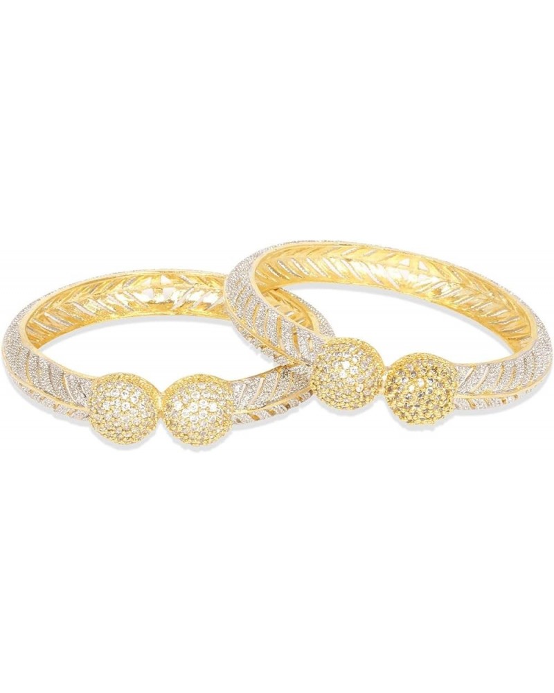 Sukh Collection Jewellery Indian Bollywood Gold Silver Tone Zircon Stone Made AD CZ Ball 2 Pc Bangle Set Women Wedding Pakist...