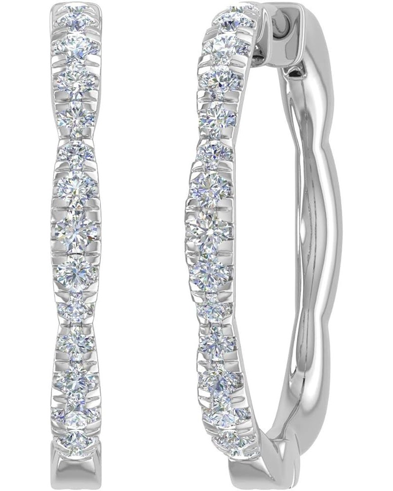 1/4 to 1/2 Carat Round Diamond Hoop Earrings in 10K Gold or 950 Platinum White Gold 0.5 carats $96.25 Earrings