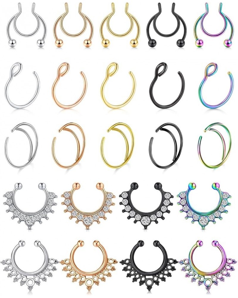 Fake Septum Fake Nose Ring Hoop 20G Faux Nose Piercing Hoop Clip on Nose Rings Non Piercing Fake Nose Septum Lip Ear Ring Fau...