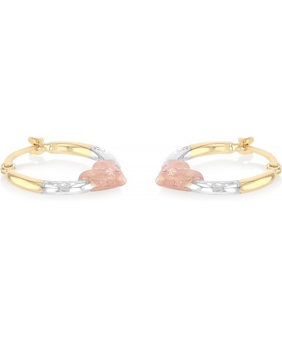 14K Tri Color Gold 2mm Thickness Diamond Cut Shape Hoop Hinged Earrings with Heart $31.85 Earrings