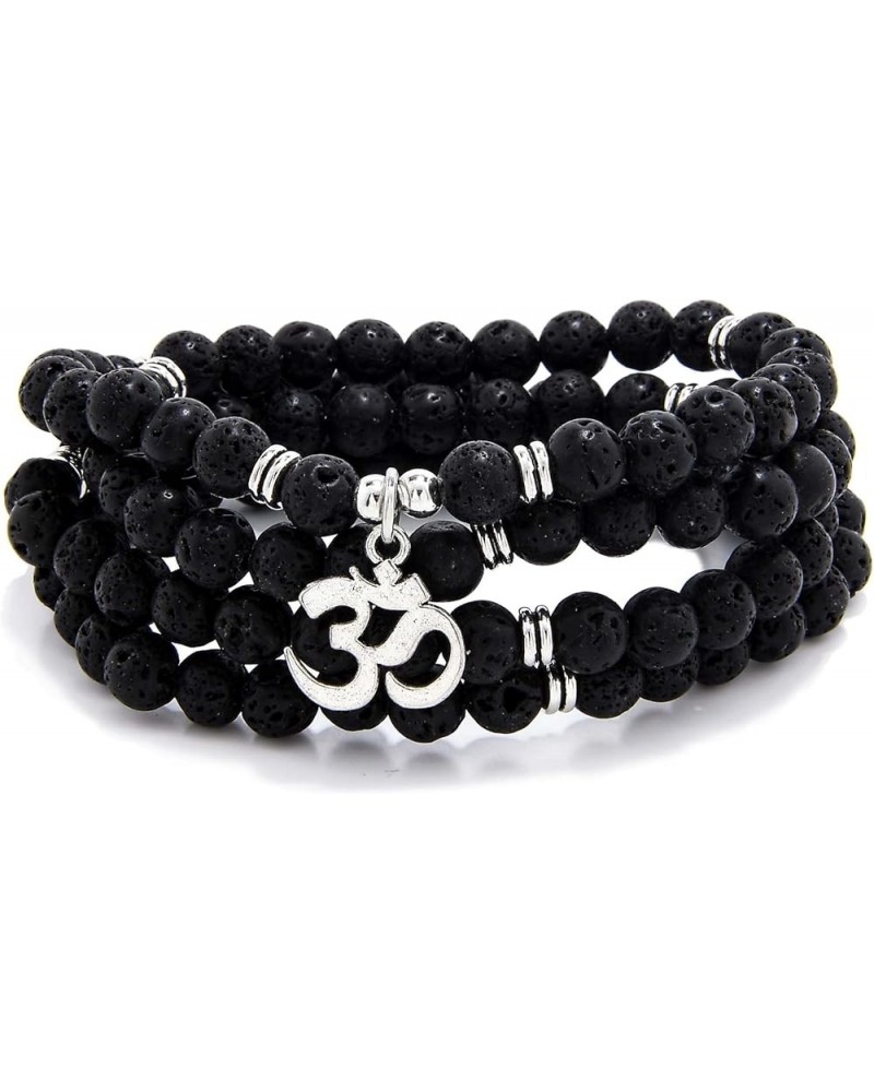 108 Mantra Mala Beads Bracelet Japa Mala Necklace with Om Symbol Charm Lava $9.68 Necklaces