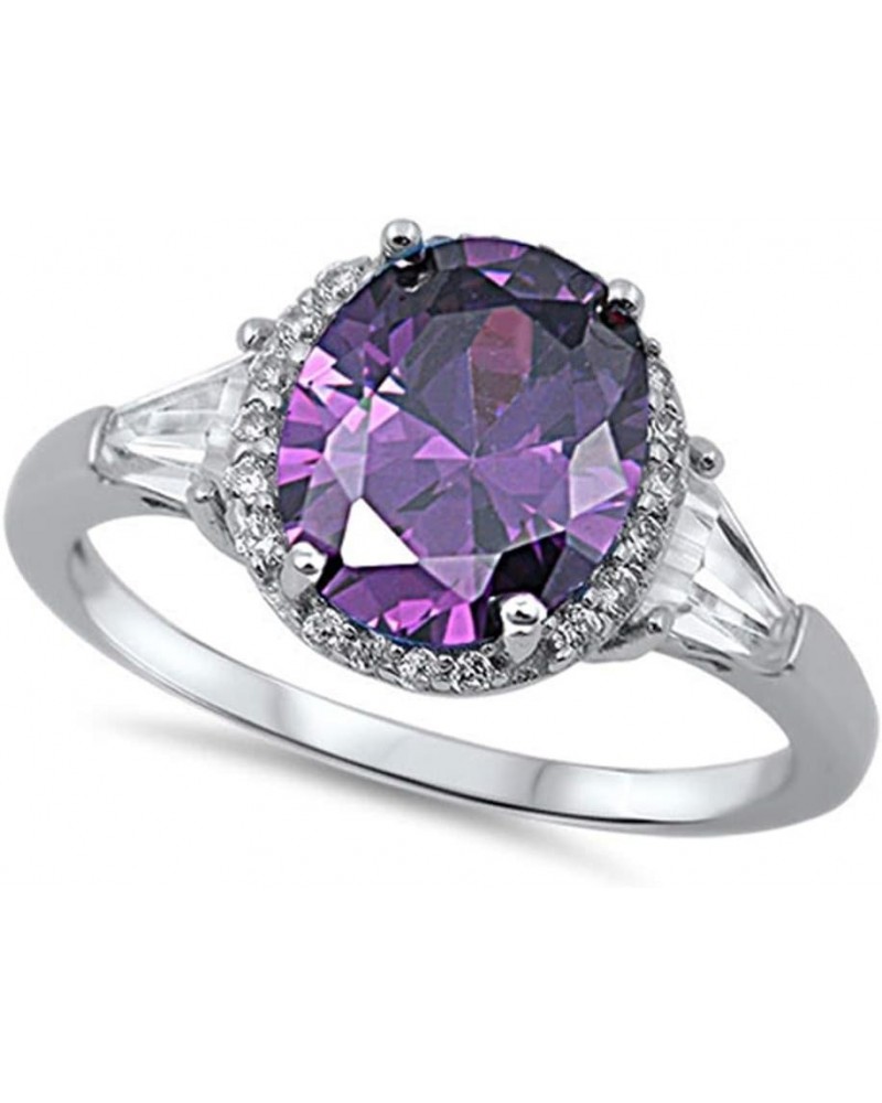 Oval Cubic Zirconia Halo Ring Sterling Silver (Comes in Colors) Simulated Amethyst $10.81 Rings