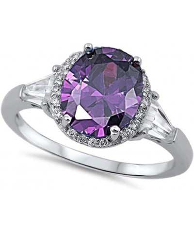 Oval Cubic Zirconia Halo Ring Sterling Silver (Comes in Colors) Simulated Amethyst $10.81 Rings