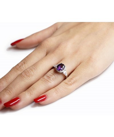 Oval Cubic Zirconia Halo Ring Sterling Silver (Comes in Colors) Simulated Amethyst $10.81 Rings