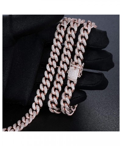 12mm Miami Cuban Link Chain Iced Out CZ Diamond Curb Choker Necklace with Giftbox for Men Women Rose Gold-Necklace-12mm 18.0 ...