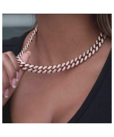 12mm Miami Cuban Link Chain Iced Out CZ Diamond Curb Choker Necklace with Giftbox for Men Women Rose Gold-Necklace-12mm 18.0 ...