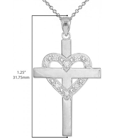 14K White Gold 1/20 Cttw Diamond Studded Heart Cross Pendant Necklace with Rolo Chain (G-H Color, SI1-SI2 Clarity) - Choice o...