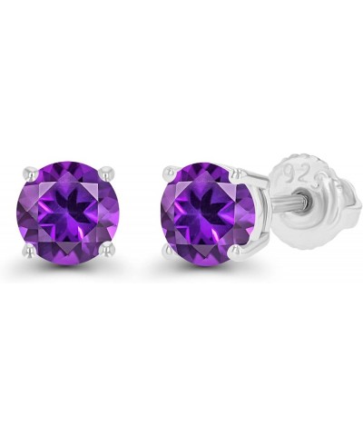 14K Gold Plated 925 Sterling Silver Hypoallergenic 5mm Round Genuine Birthstone Solitaire Screwback Stud Earrings Amethyst St...