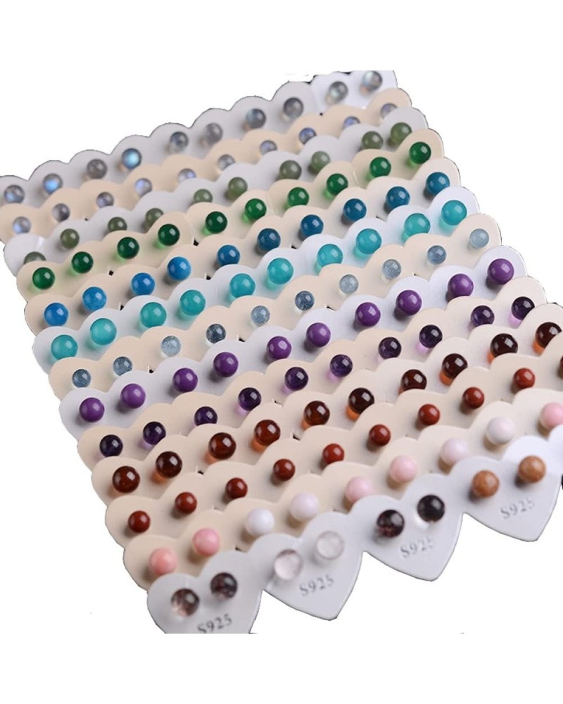 5 Pairs Colorful Round Gemstone 925 Sterling Silver Fashion Stud Earrings Jewelry hetian jade $16.41 Earrings