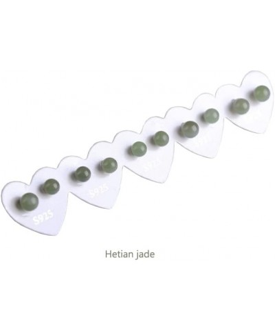 5 Pairs Colorful Round Gemstone 925 Sterling Silver Fashion Stud Earrings Jewelry hetian jade $16.41 Earrings