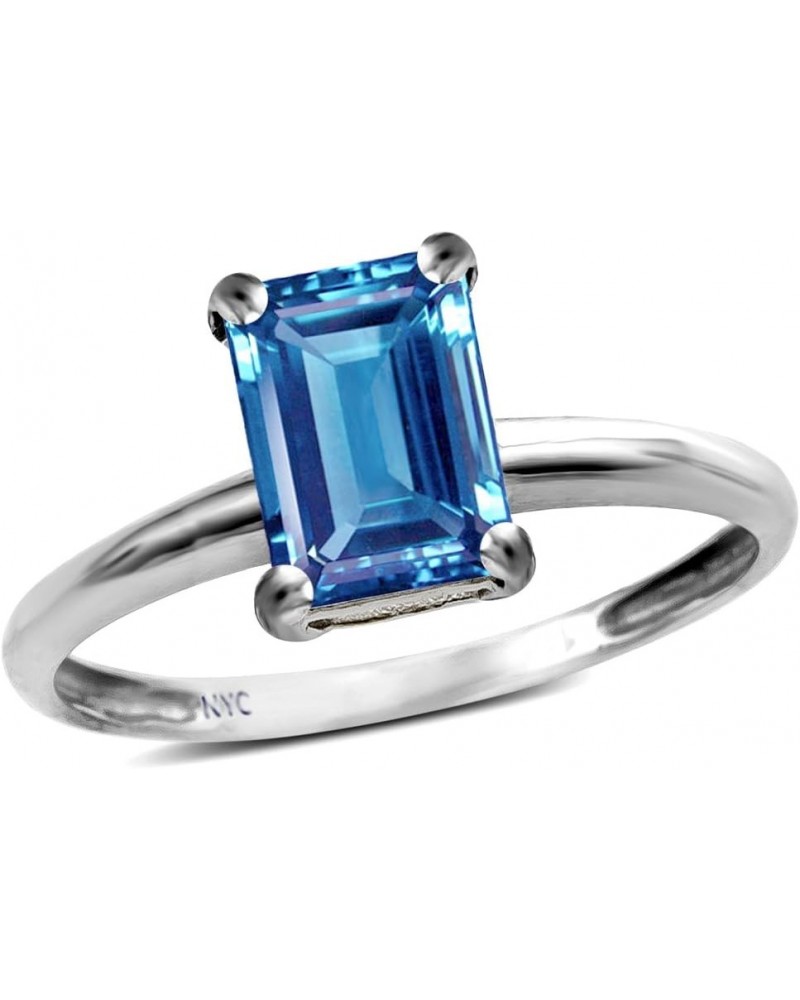 Solid 10k Gold Classic Octagon Emerald Cut 8x6mm Solitaire Engagement Promise Ring Blue Topaz $119.69 Rings