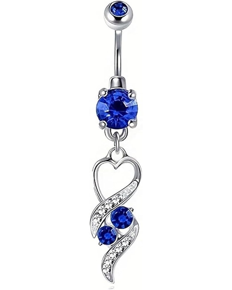 Blue Heart Belly Button Rings 14G Surgical Stainless Steel RDangle Navel Barbell Stud Cubic Zirconia Body Piercing Blue $9.45...