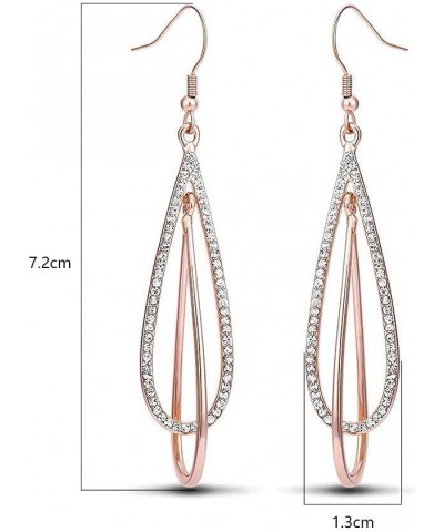 Earrings for Women Dangling Rose Gold Plated Crystal Drop Dangle Earrings Double Elliptical Teardrops Jewelry Gift for Women ...