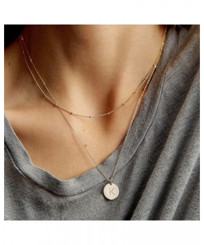 Gold Initial Layered Necklaces for Women, 14K Gold Plated Coin Letter Necklace Skinny Bar Stacking Necklace Coin Necklace Lay...