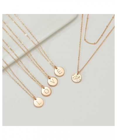 Gold Initial Layered Necklaces for Women, 14K Gold Plated Coin Letter Necklace Skinny Bar Stacking Necklace Coin Necklace Lay...