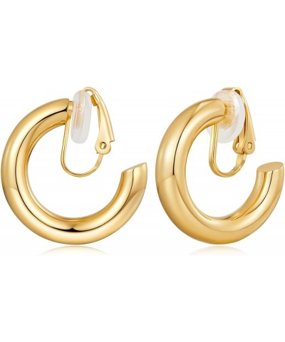 Gold Hoop Clip on Earrings for Women, Geometric Chunky Earrings Girls Gift, Gold Sliver Tube Hoop Gold $11.39 Earrings