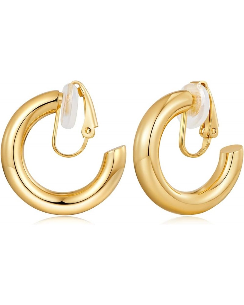 Gold Hoop Clip on Earrings for Women, Geometric Chunky Earrings Girls Gift, Gold Sliver Tube Hoop Gold $11.39 Earrings