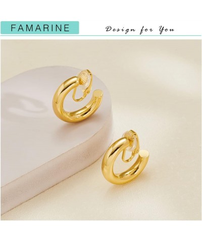 Gold Hoop Clip on Earrings for Women, Geometric Chunky Earrings Girls Gift, Gold Sliver Tube Hoop Gold $11.39 Earrings