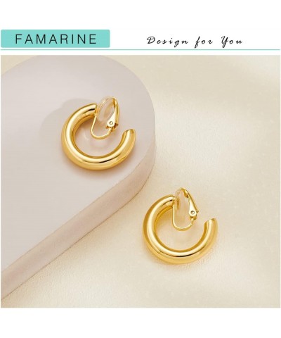 Gold Hoop Clip on Earrings for Women, Geometric Chunky Earrings Girls Gift, Gold Sliver Tube Hoop Gold $11.39 Earrings