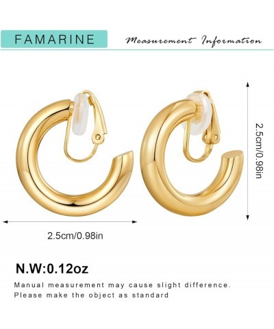 Gold Hoop Clip on Earrings for Women, Geometric Chunky Earrings Girls Gift, Gold Sliver Tube Hoop Gold $11.39 Earrings