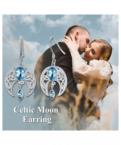 925 Sterling Silver Celtic Moon Earrings, Crescent Moon Dangle Earrings with Birthstone Crystal, Birthday Jewelry for Women G...