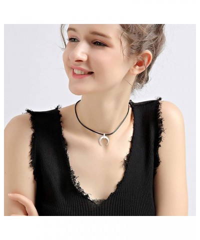 Sterling Silver Choker Necklace Leather Chokers Gift For Women Girls,14+2 Moon Choker $16.66 Necklaces