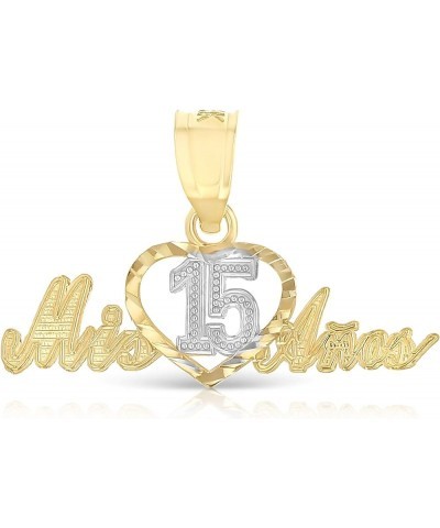 14K Two Tone Gold Sweet 15 Years Quinceanera Heart Mis 15 Anos Charm Pendant with 1.5mm Valentino Chain Necklace 22.0 Inches ...