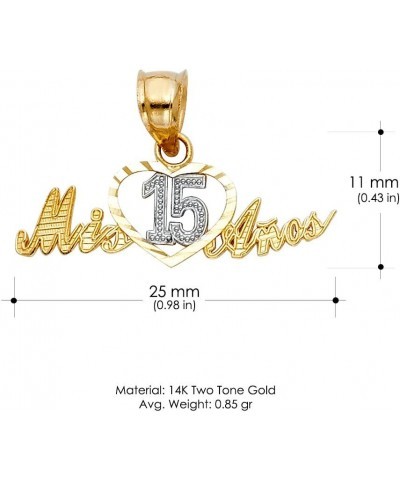 14K Two Tone Gold Sweet 15 Years Quinceanera Heart Mis 15 Anos Charm Pendant with 1.5mm Valentino Chain Necklace 22.0 Inches ...