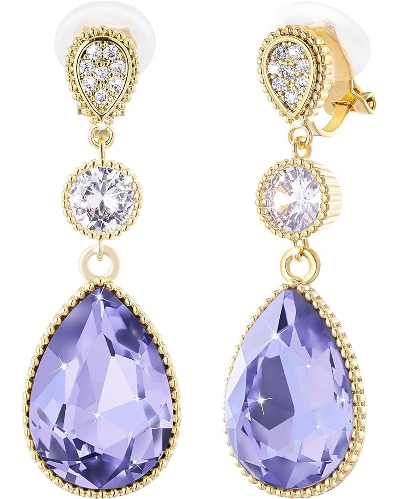 Clip On 18 * 13MM Big Crystal Dangle Non Pierced Earrings for Women Costume Jewelry Jun-Lavender-14K Gold $9.82 Earrings