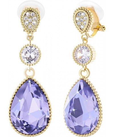 Clip On 18 * 13MM Big Crystal Dangle Non Pierced Earrings for Women Costume Jewelry Jun-Lavender-14K Gold $9.82 Earrings