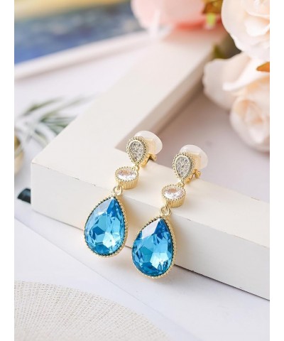 Clip On 18 * 13MM Big Crystal Dangle Non Pierced Earrings for Women Costume Jewelry Jun-Lavender-14K Gold $9.82 Earrings