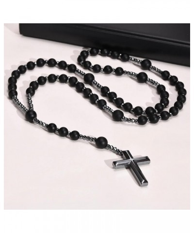 Rosary Necklace, Rosary Necklace Cross - 8mm Turkish Jewelry Necklaces for Men/Women dy Stainless Steel Saint Rosary Cross Lo...