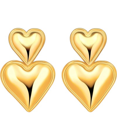 Gold Heart Earrings Dangle Heart Drop Earrings 18K Gold Statement Heart Earrings for Women Chunky Heart Shaped Earrings B:Gol...