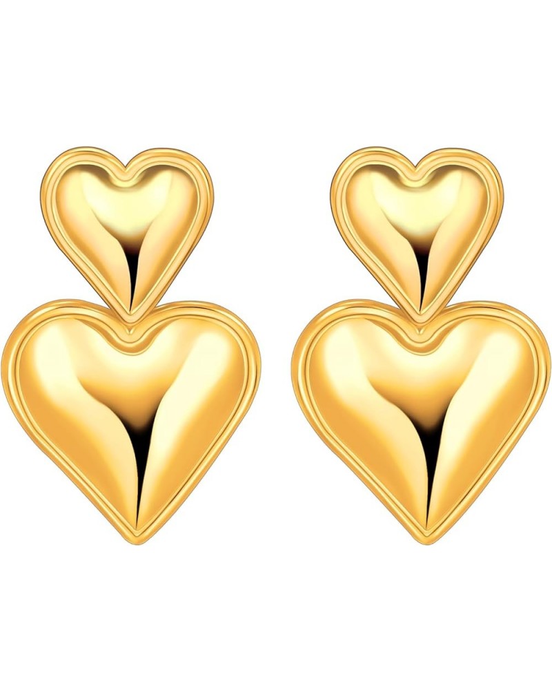 Gold Heart Earrings Dangle Heart Drop Earrings 18K Gold Statement Heart Earrings for Women Chunky Heart Shaped Earrings B:Gol...