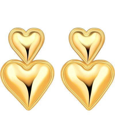 Gold Heart Earrings Dangle Heart Drop Earrings 18K Gold Statement Heart Earrings for Women Chunky Heart Shaped Earrings B:Gol...