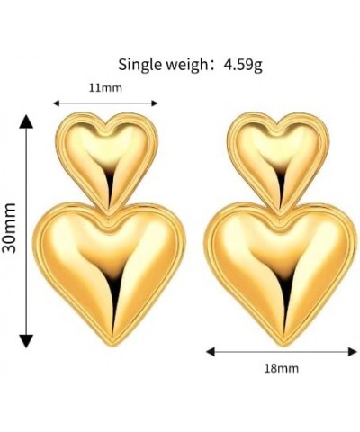 Gold Heart Earrings Dangle Heart Drop Earrings 18K Gold Statement Heart Earrings for Women Chunky Heart Shaped Earrings B:Gol...