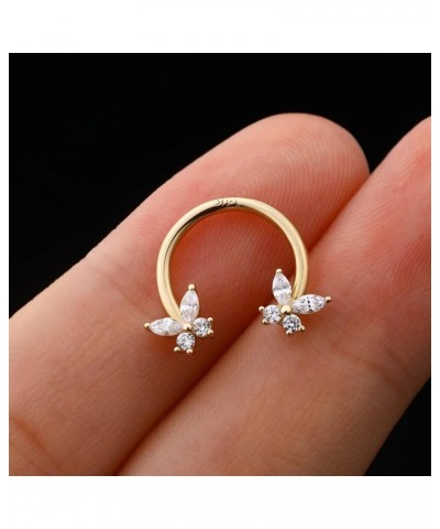 14K Solid Gold Cartilage Earring Hoop CZ Septum Ring 16g Daith Piercing Jewelry Butterflu Helix Piercing Jewelry for Women Me...