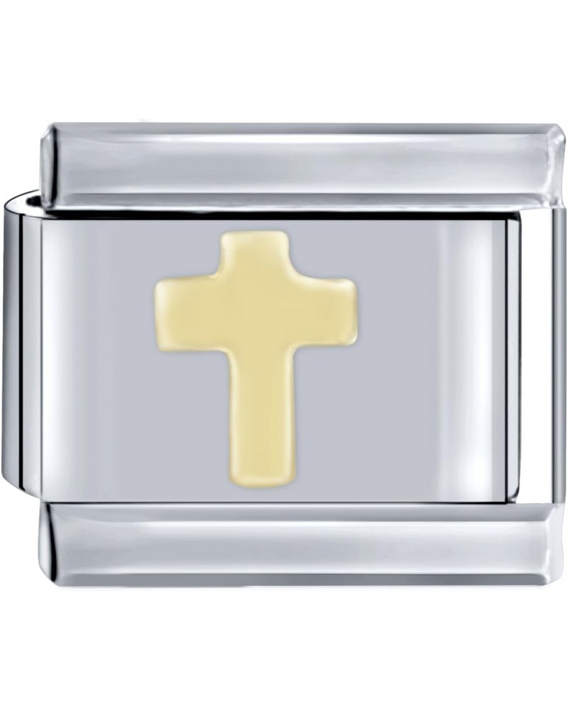 Gold The Cross-B 10mm*9mm Italian Charm Bracelet Link, Modular Stainless Steel Link, Neutral Style Bracelet Links for Woman M...