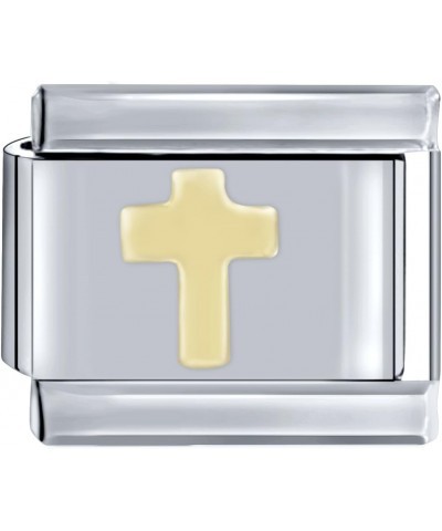 Gold The Cross-B 10mm*9mm Italian Charm Bracelet Link, Modular Stainless Steel Link, Neutral Style Bracelet Links for Woman M...