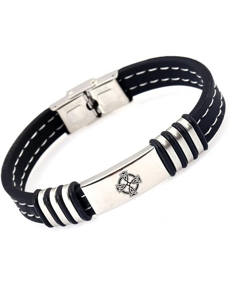 Men's Braided Leather Irish Celtic Cross Bracelet - Stainless Steel Christianity Ireland Trinity Knots Bangle Wristband, Paga...