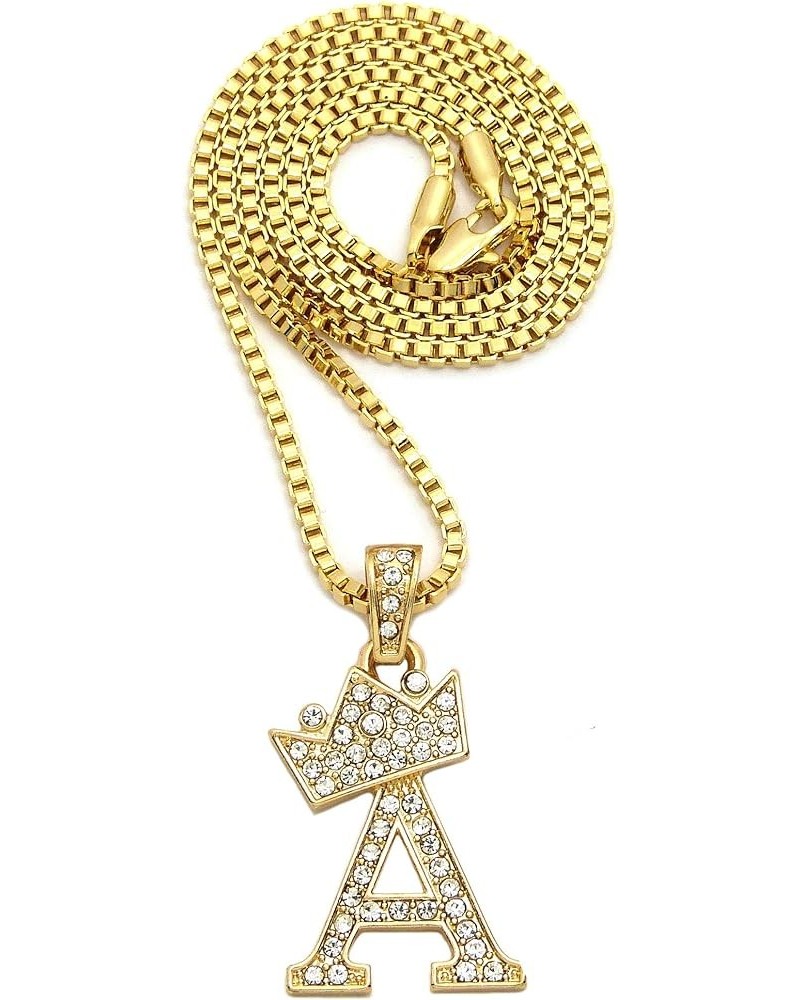 Rhinestone Studded Crown Small Initial Alphabet Letter Pendant Necklace16/18"/20" Box Chain Necklaces Gold - A $9.87 Necklaces