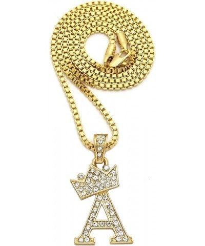 Rhinestone Studded Crown Small Initial Alphabet Letter Pendant Necklace16/18"/20" Box Chain Necklaces Gold - A $9.87 Necklaces