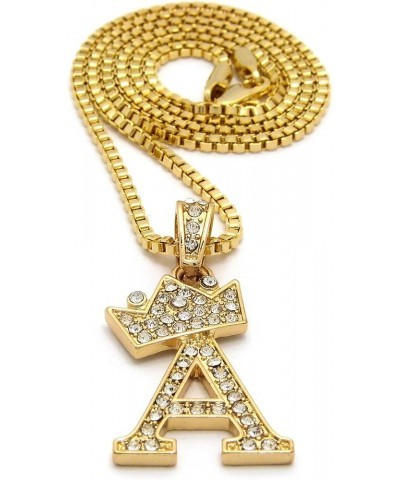 Rhinestone Studded Crown Small Initial Alphabet Letter Pendant Necklace16/18"/20" Box Chain Necklaces Gold - A $9.87 Necklaces