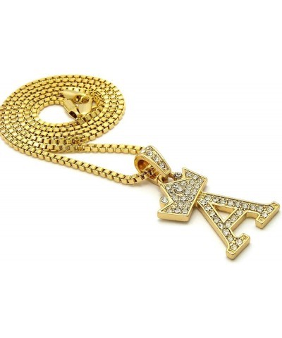 Rhinestone Studded Crown Small Initial Alphabet Letter Pendant Necklace16/18"/20" Box Chain Necklaces Gold - A $9.87 Necklaces