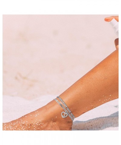 Initial Ankle Bracelets for Women 2pcs 18K Gold Plated Handmade Dainty Layered Anklet Letter Initial Heart Ankle Figaro Chain...