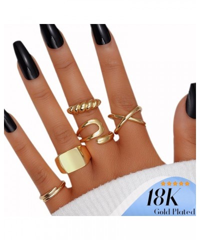 12PCS Gold Stackable Rings Set for Women, 18K Gold Plated Open Stacking Knuckle Ring, Adjustable Chunky Signet Rings for Gift...